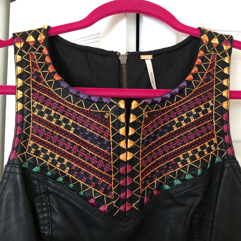 Free People Faux Leather Embroidered Dress - Picture 6 of 11